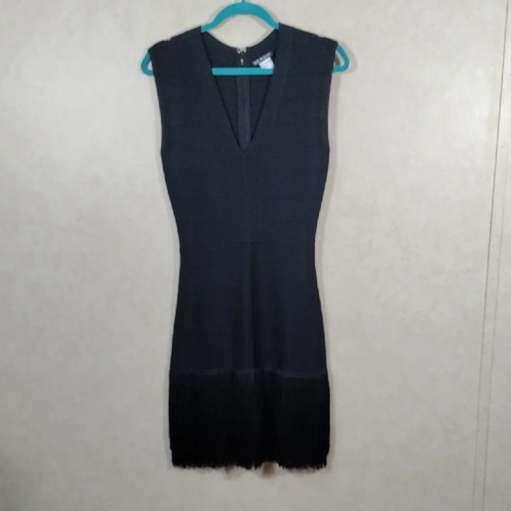 *D091 Venus black Bodycon bandage fringe hem mini dress 4 CLEARANCE
